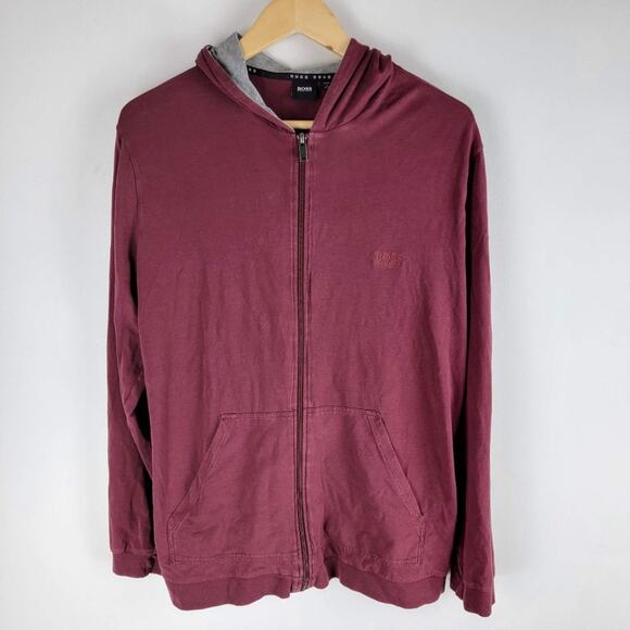 Hugo Boss Full Zip Hoodie Sweatshirt Long Sleeve Logos Red Size L - Picture 1 of 8